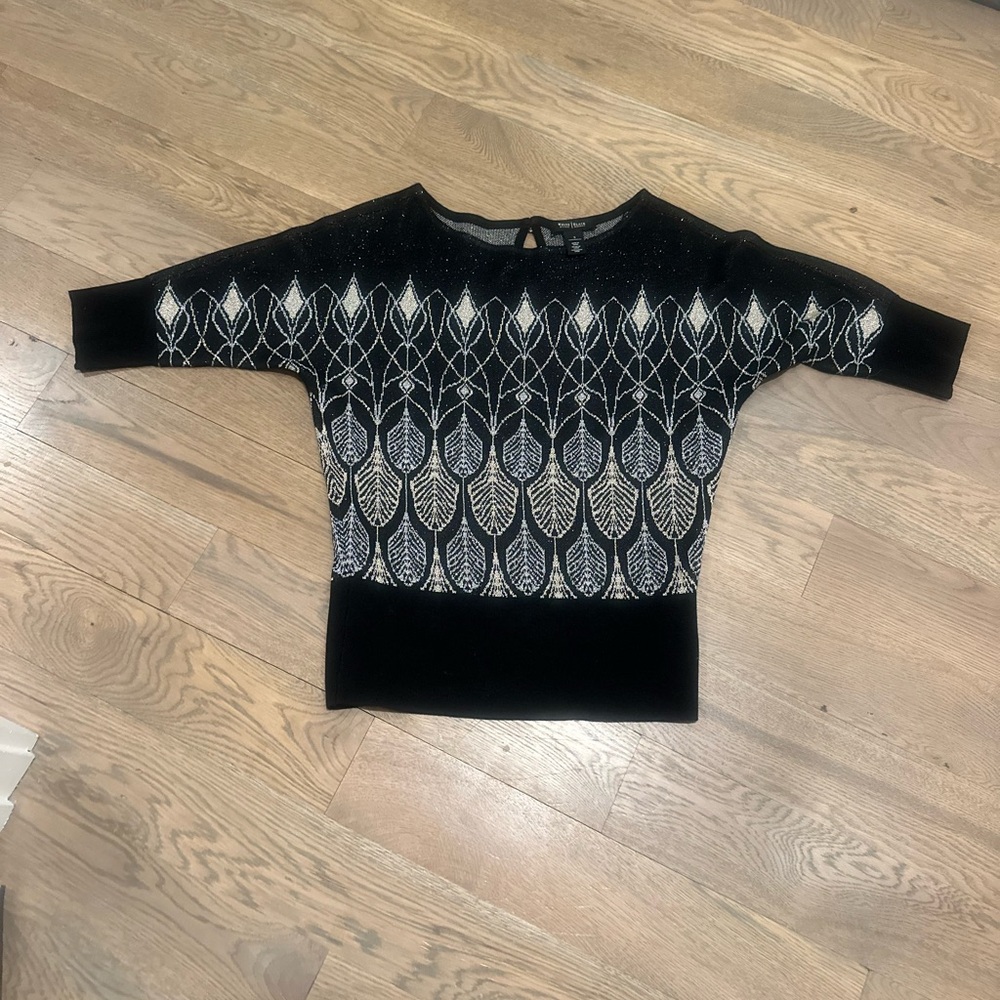 White House Black Market 
Black, Gold and  Silver, Leaf Patterned